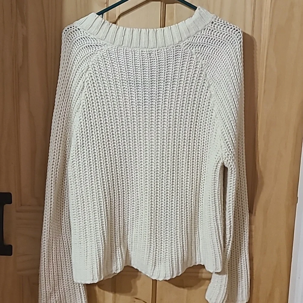 Aerie Chunky Cable Knit Lace Up Cream Sweater - Picture 5 of 7